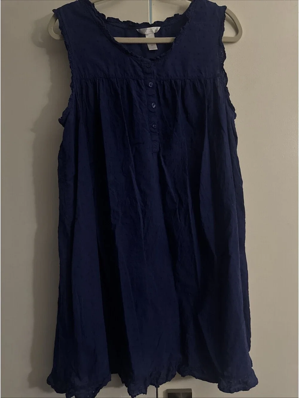 Adonna Sleepwear Navy Blue Sleeveless Nightgown XL Ruffle Scoop Neck Button
